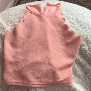 Pink ruffle edge high neck crop top